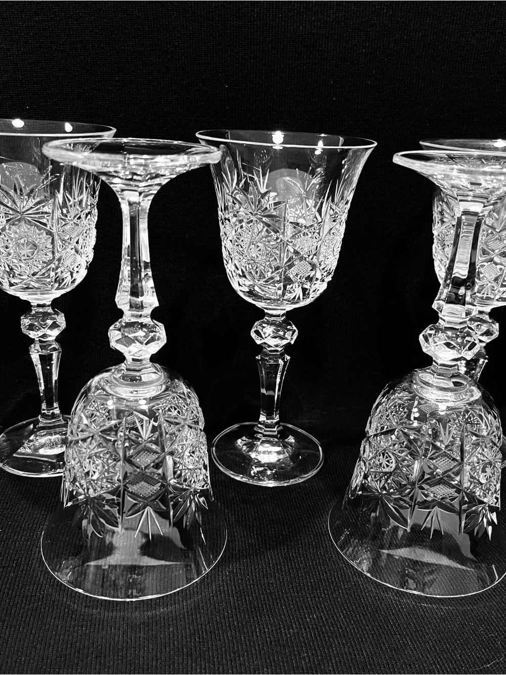 Vintage Bohemia Czech Crystal Water Goblets Set of 5 Cut Crystal 7-1/8”